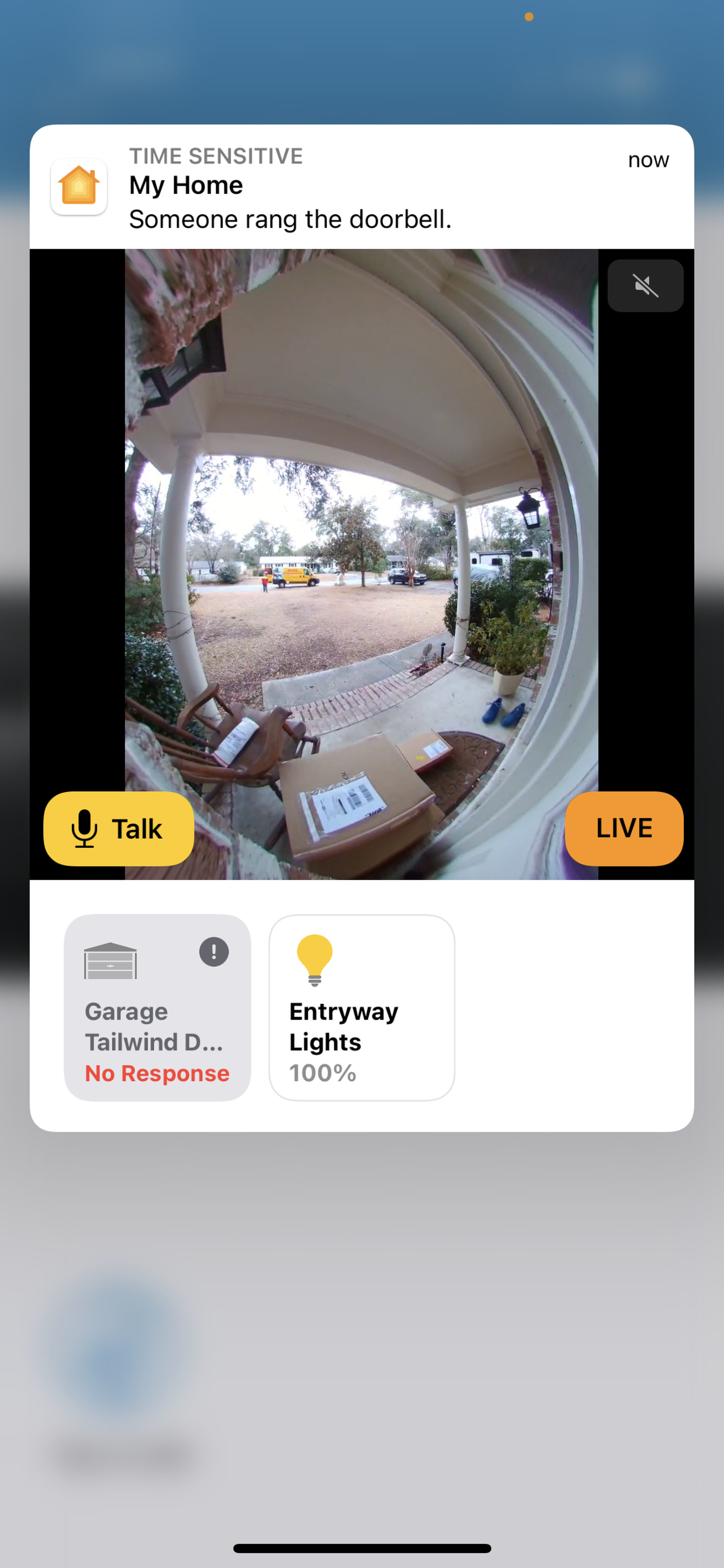 With rich notifications in HomeKit, you can talk to a visitor from your lock screen.