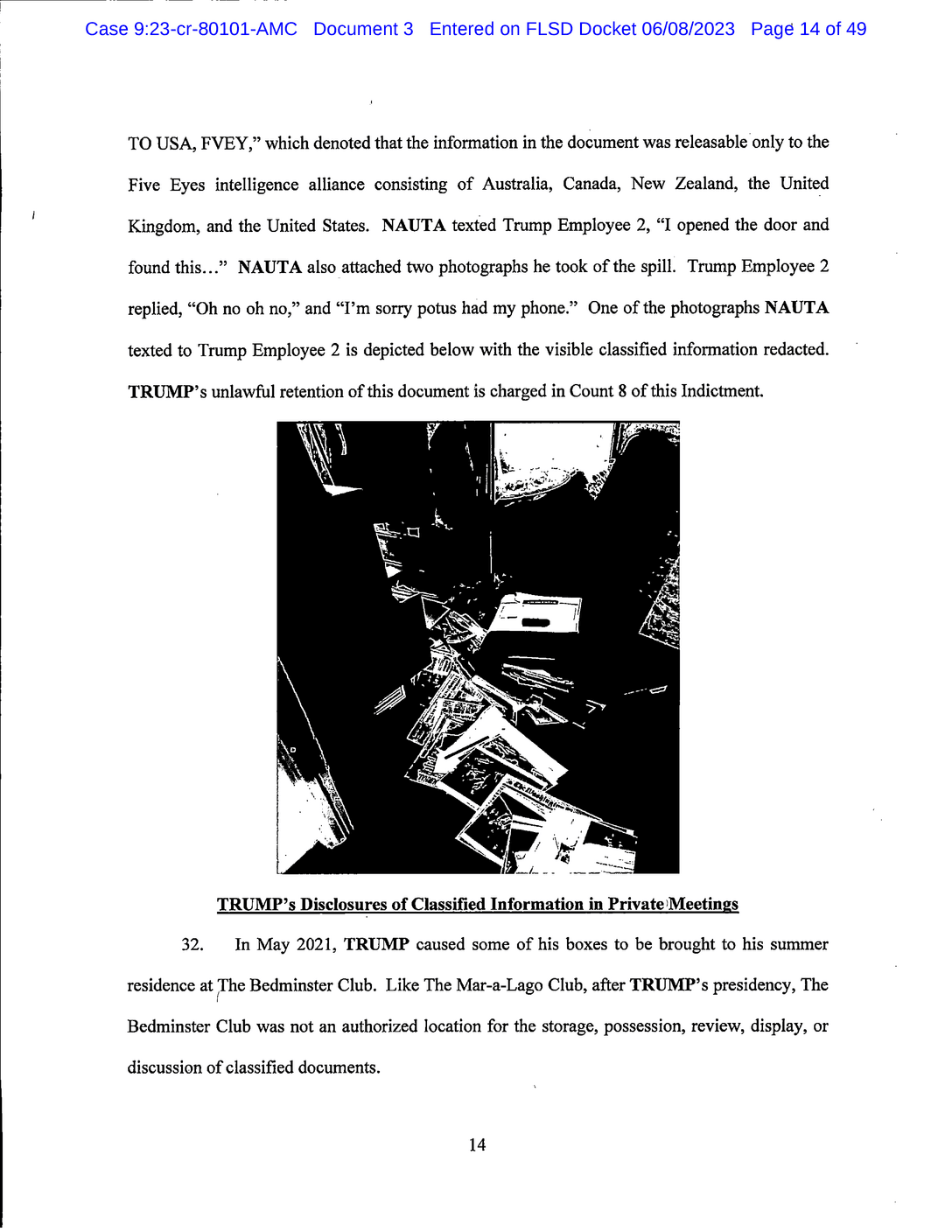 Page 14 of Donald Trump Classified Documents Indictment PDF document.
