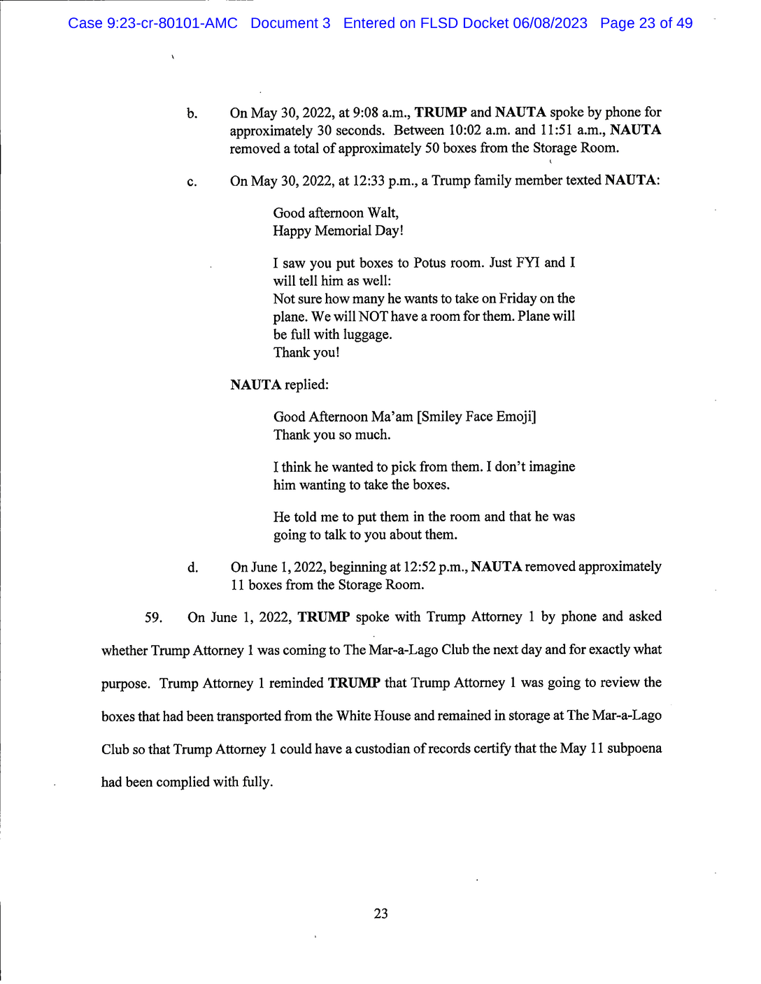 Page 23 of Donald Trump Classified Documents Indictment PDF document.