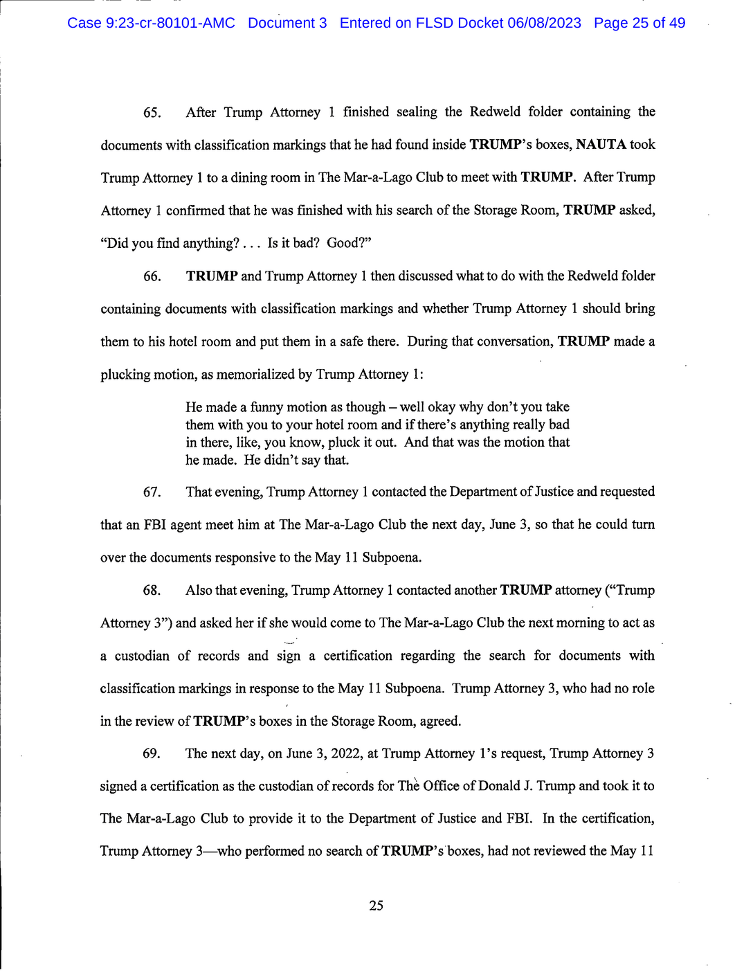 Page 25 of Donald Trump Classified Documents Indictment PDF document.