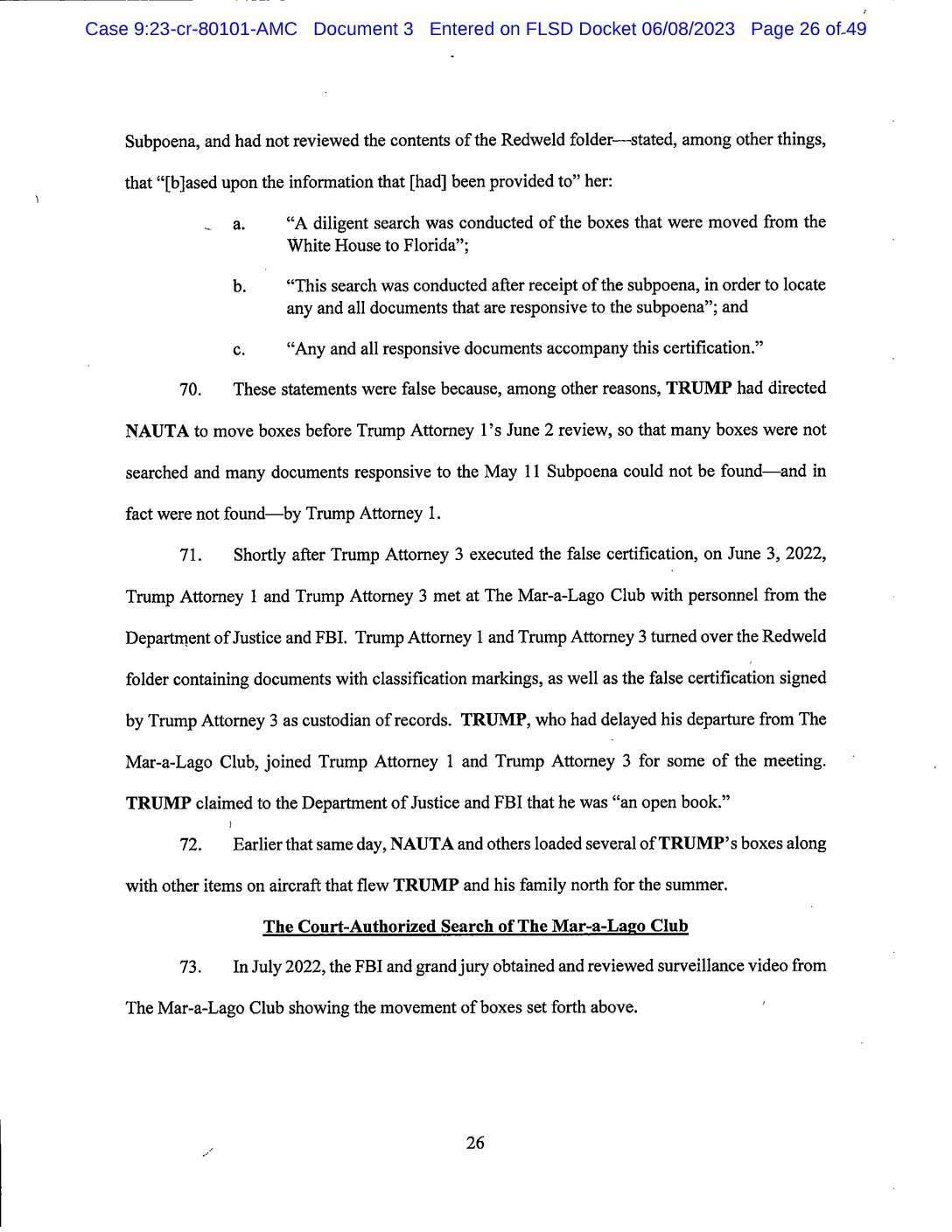 Page 26 of Donald Trump Classified Documents Indictment PDF document.