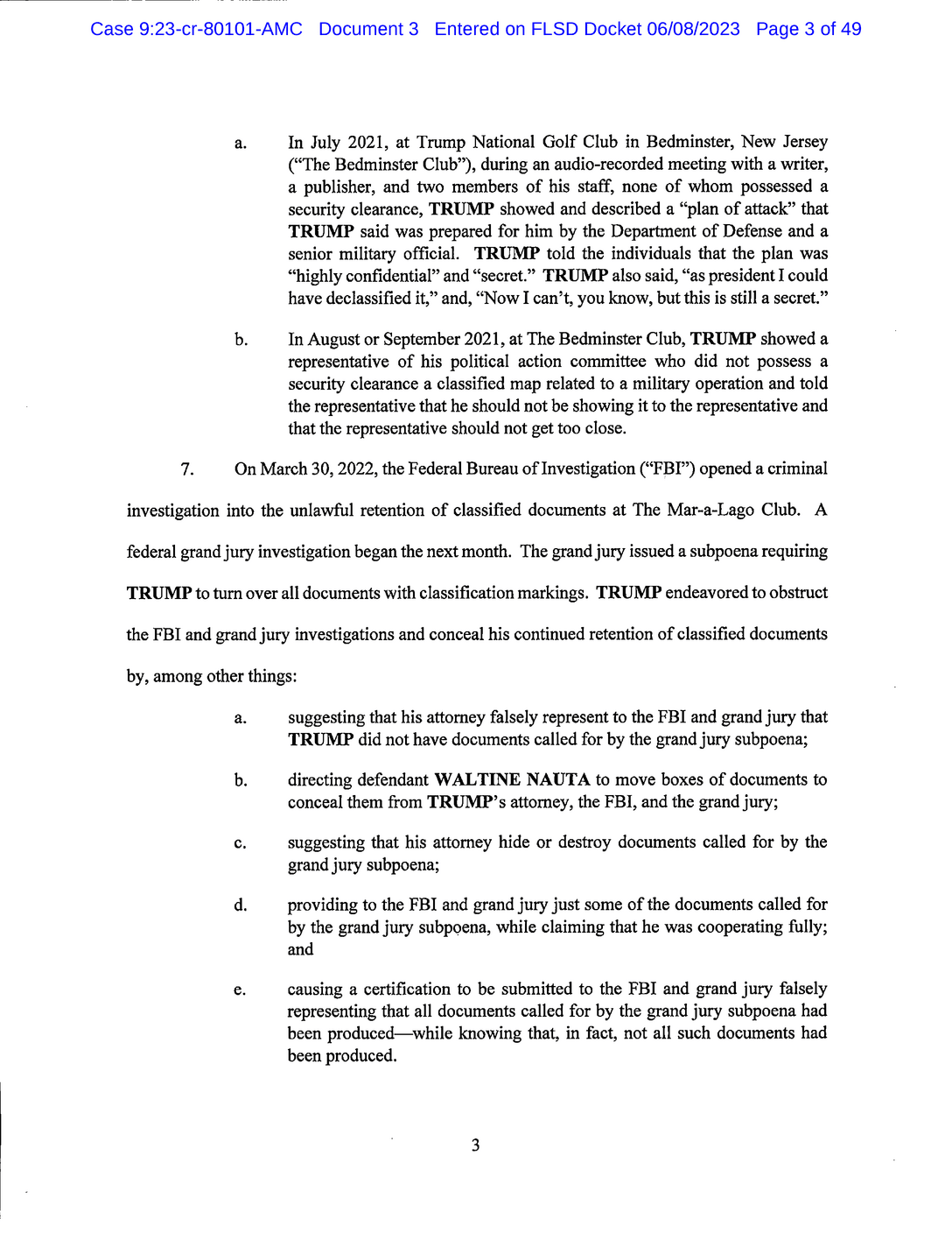 Page 3 of Donald Trump Classified Documents Indictment PDF document.