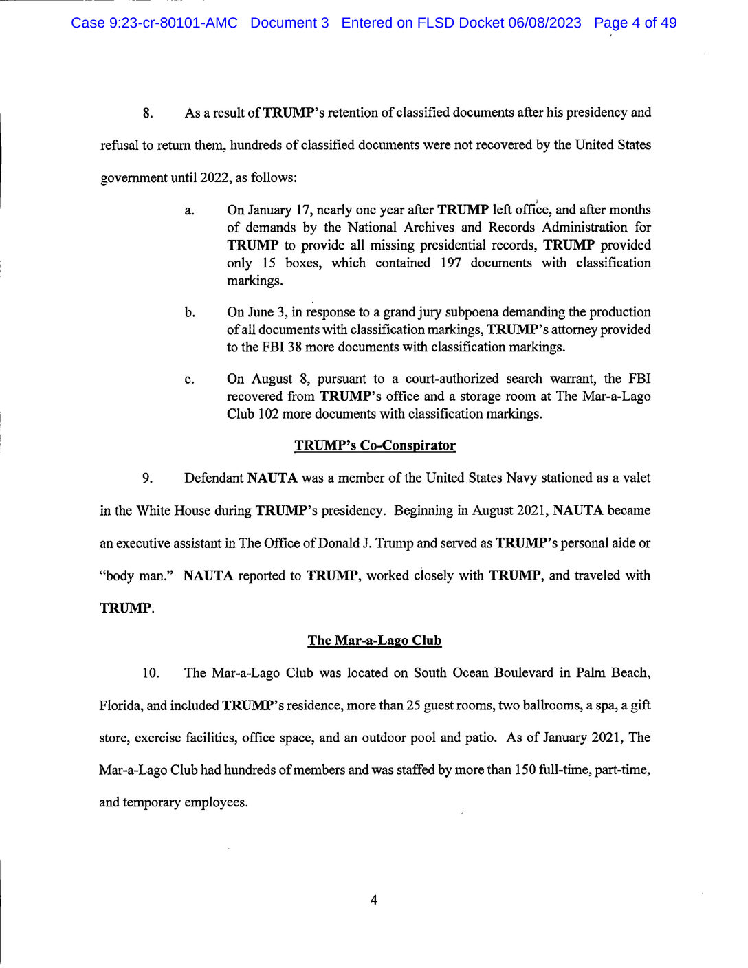 Page 4 of Donald Trump Classified Documents Indictment PDF document.