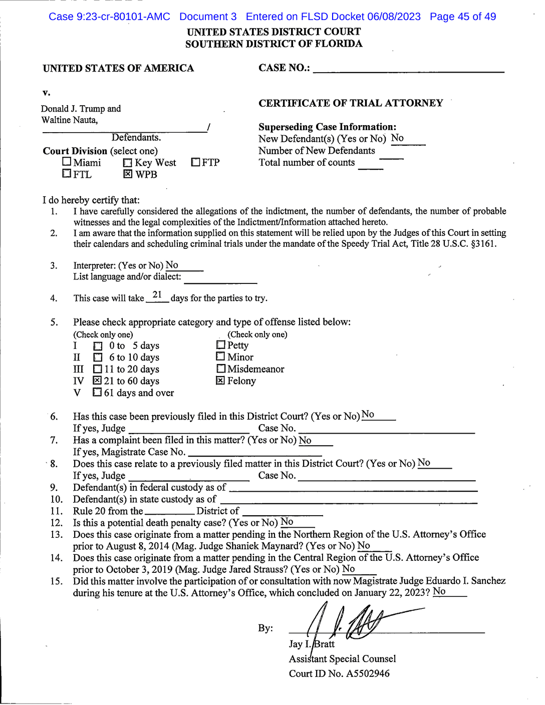 Page 45 of Donald Trump Classified Documents Indictment PDF document.