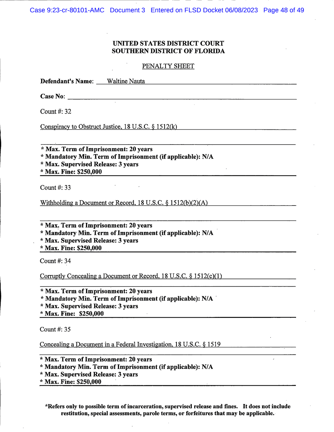 Page 48 of Donald Trump Classified Documents Indictment PDF document.