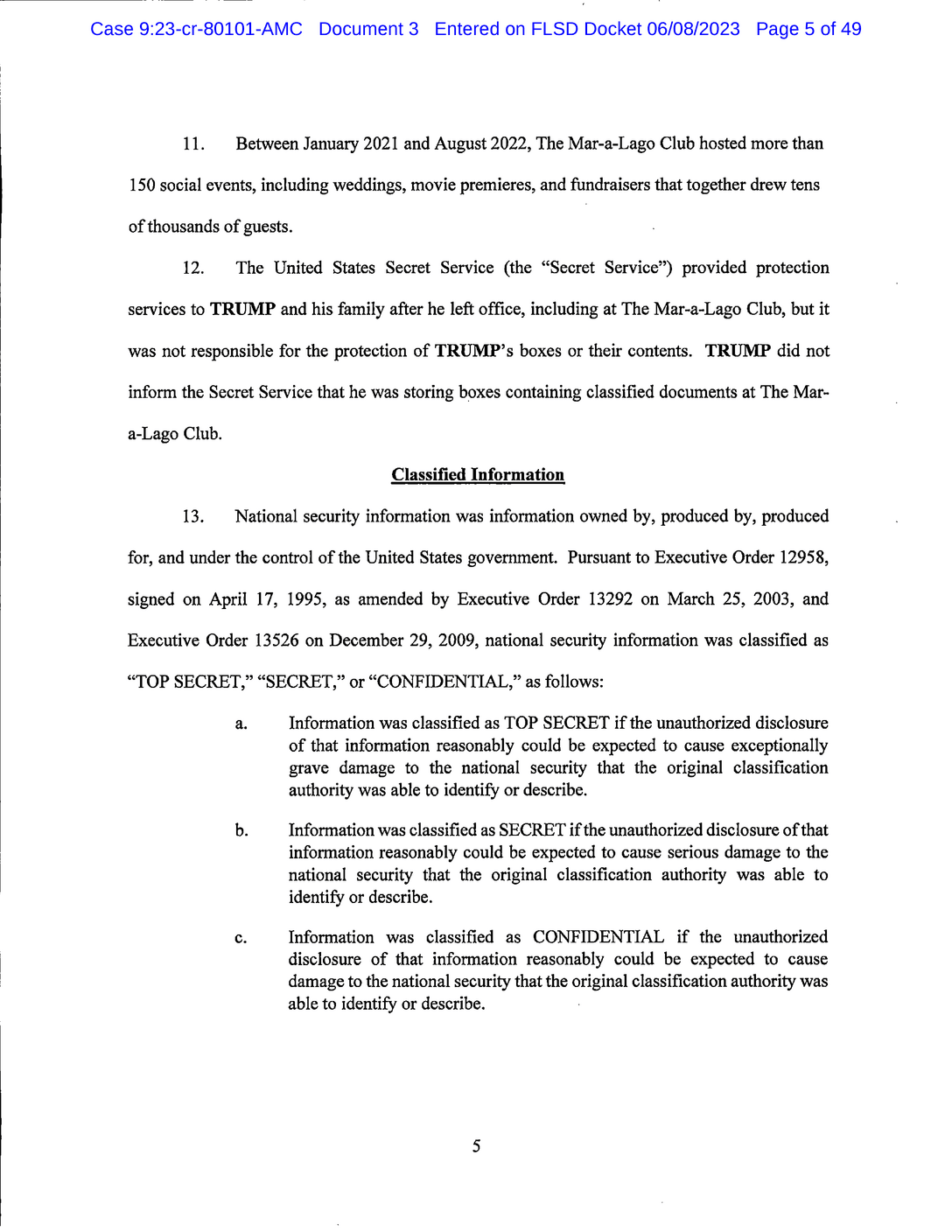 Page 5 of Donald Trump Classified Documents Indictment PDF document.