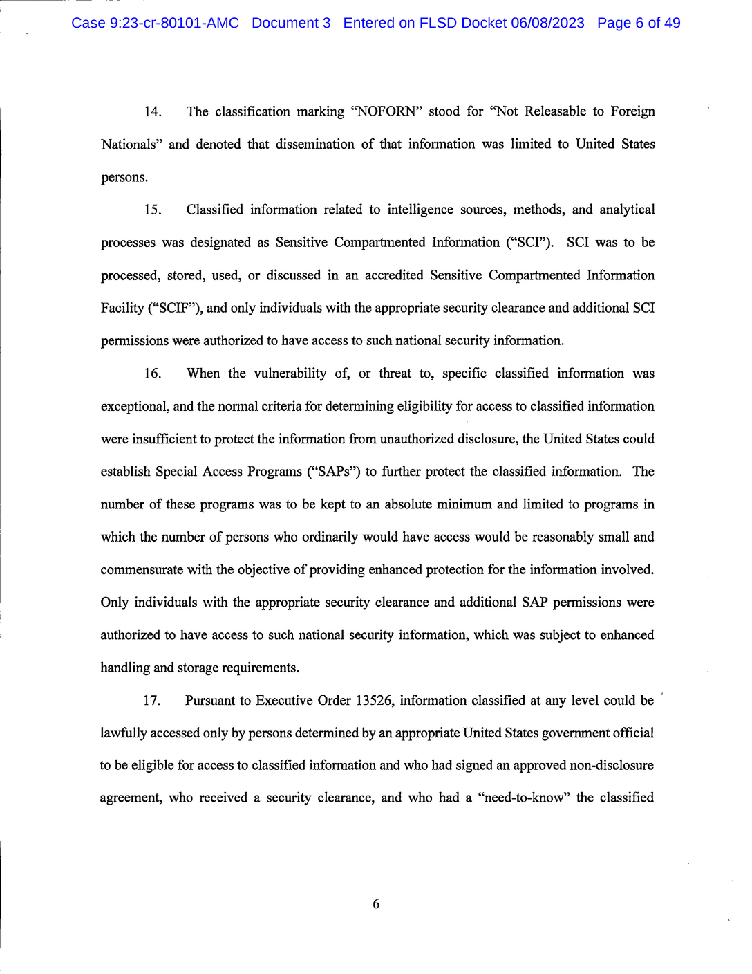 Page 6 of Donald Trump Classified Documents Indictment PDF document.