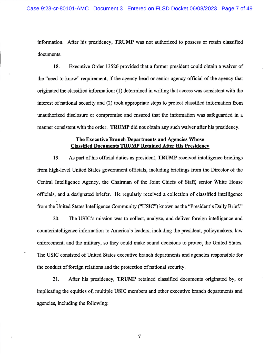 Page 7 of Donald Trump Classified Documents Indictment PDF document.